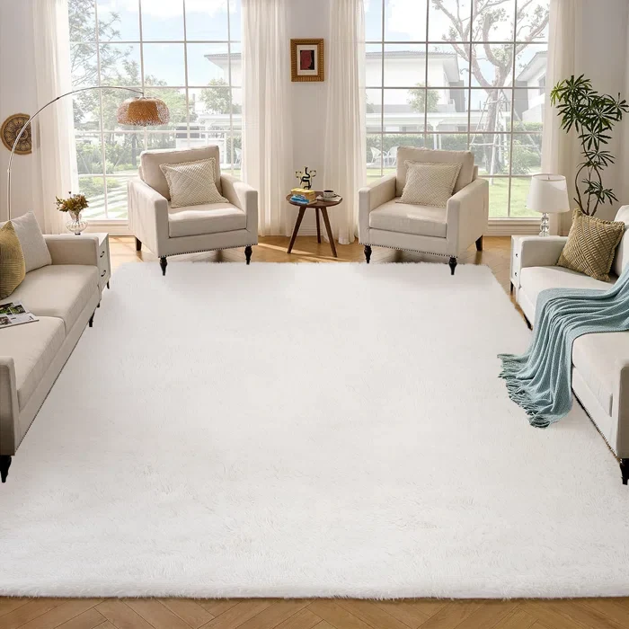 White Washable Shag Area Rugs Non-Slip 9X12,