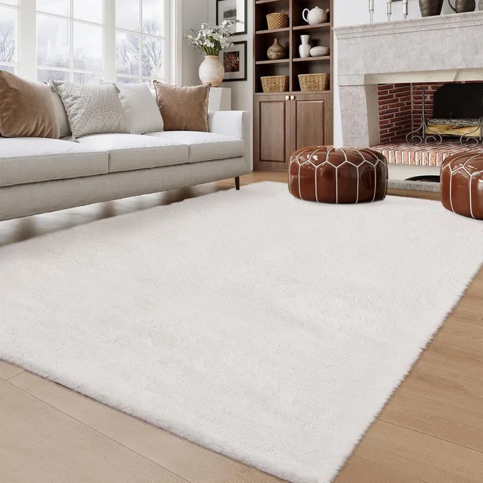 White Washable Shag Area Rugs Non-Slip 9X12, - Image 2