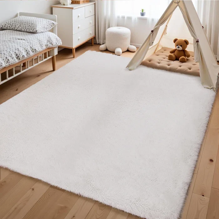 White Washable Shag Area Rugs Non-Slip 9X12, - Image 3