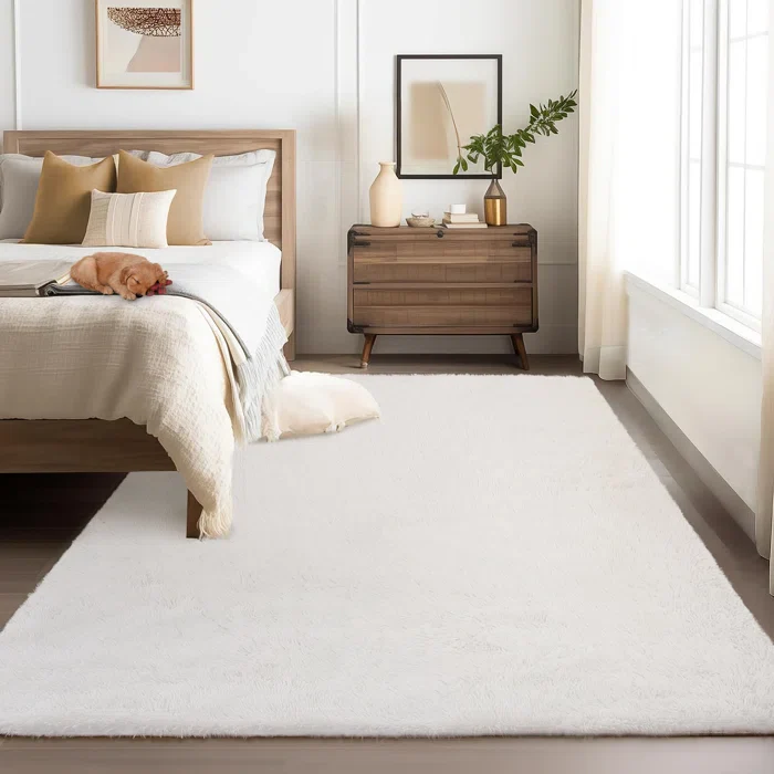 White Washable Shag Area Rugs Non-Slip 9X12, - Image 4