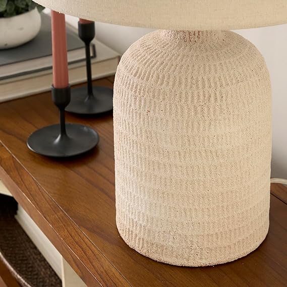 White Washed Terracotta Farmhouse Textured Table Lamp - Image 2