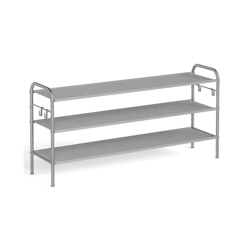 3-Tier Fabric Shoe Rack with 4 Hooks Dove Gray
