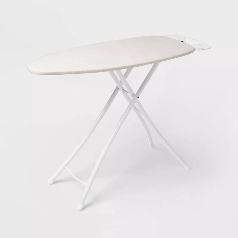 Wide Ironing Board White Metal with Creamy Chai Cover and Iron Rest