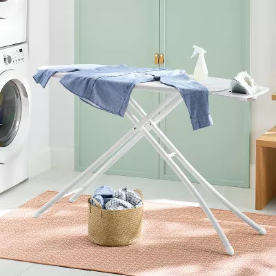 Wide Ironing Board White Metal with Creamy Chai Cover and Iron Rest - Image 2
