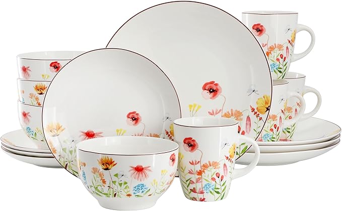 Wildflower Meadow 16 Piece Stone Dinnerwar/Tableware Set, Service for 4