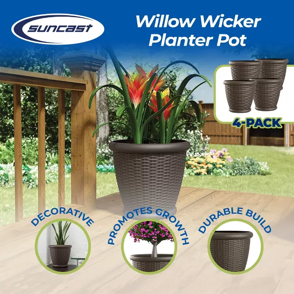 Willow Durable and Lightweight Decorative Wicker Patio Planter Pot with Drillable Drain Holes, Java (4 Pack) - Image 5