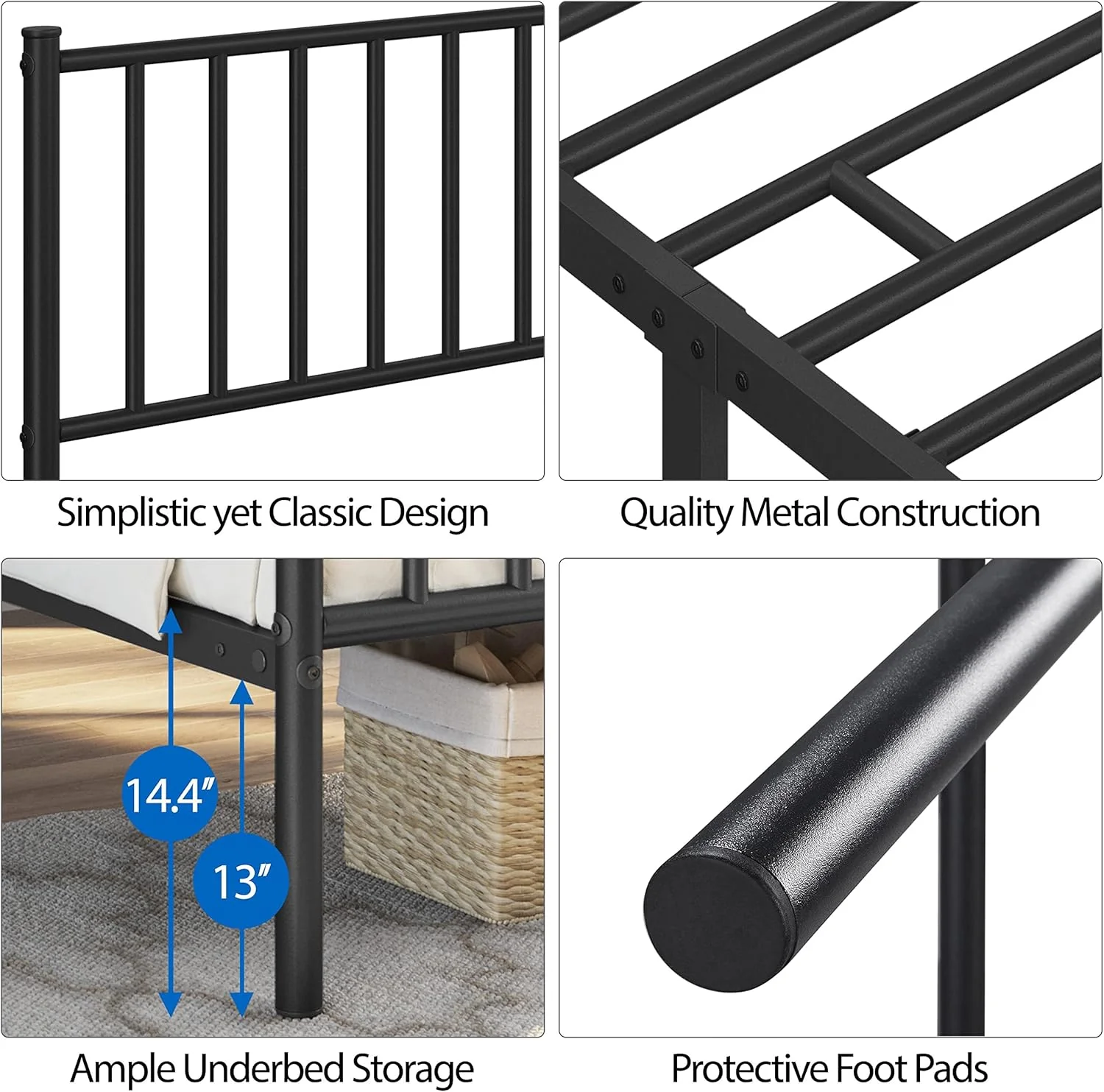 Metal Platform Bed Frame Mattress Foundation with Spindle Headboard & Footboard Black Twin - Image 3