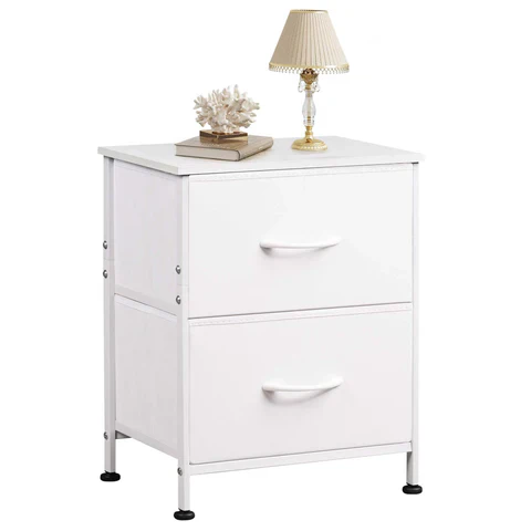 Wlive White Nightstand, 2 Drawer Dresser