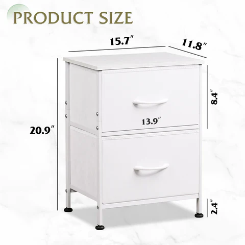 Wlive White Nightstand, 2 Drawer Dresser - Image 4