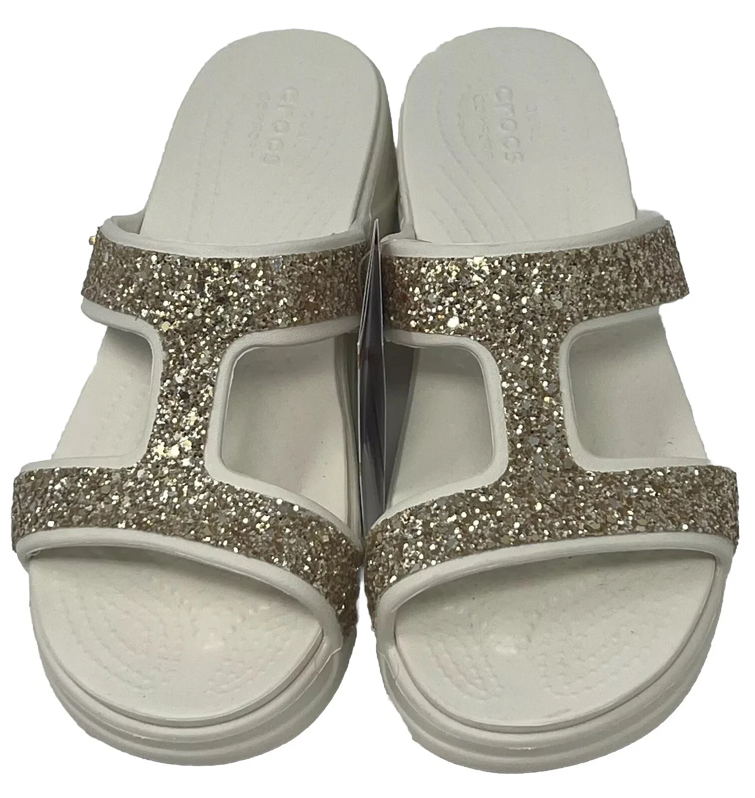 Womens Monterey Glitter Slip On Wedge Sandal Size 6 Oyster/Gold - Image 4