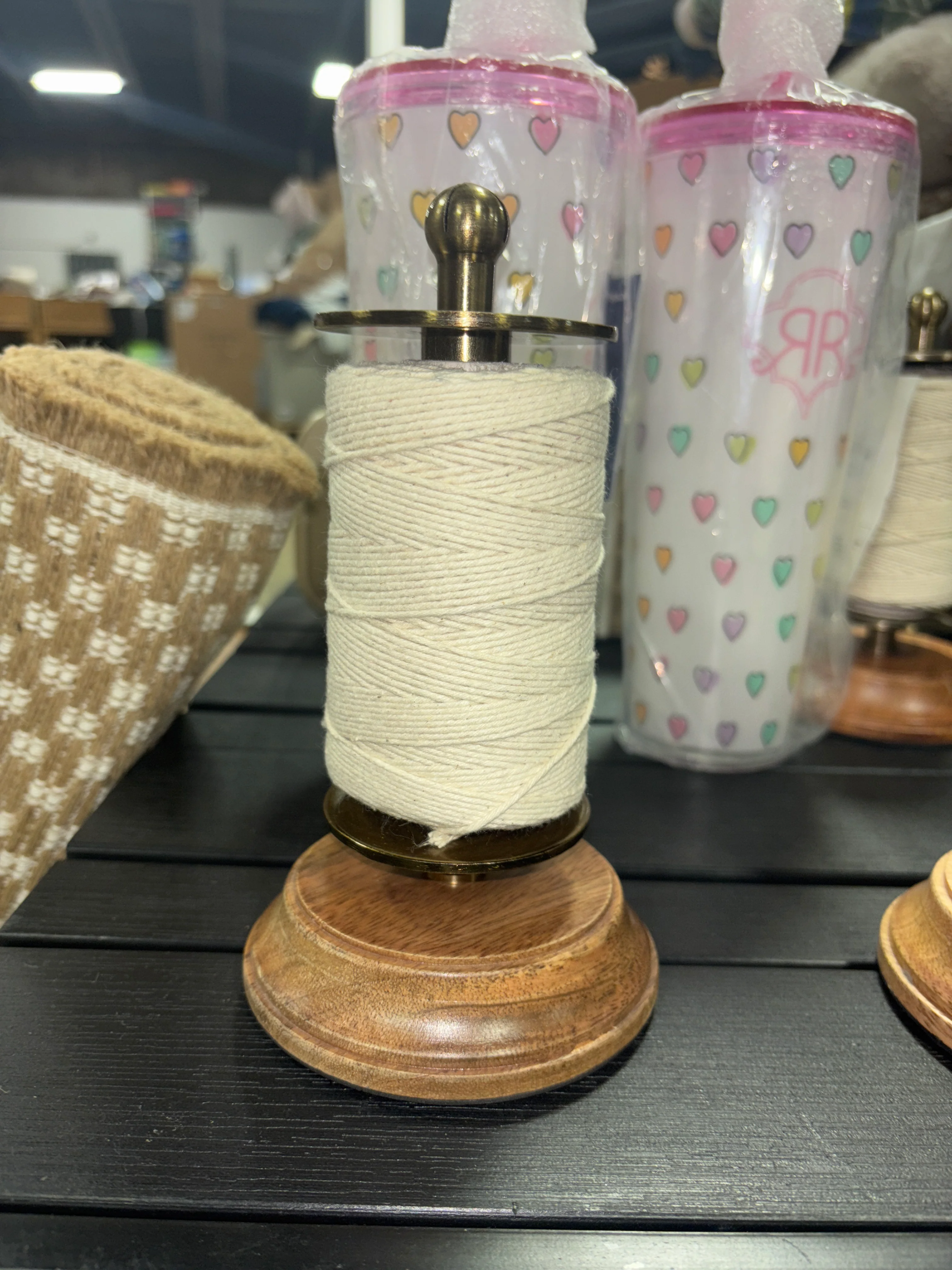 Wood and Brass Finish Twine Holder SHOWROOM ITEM - Image 2