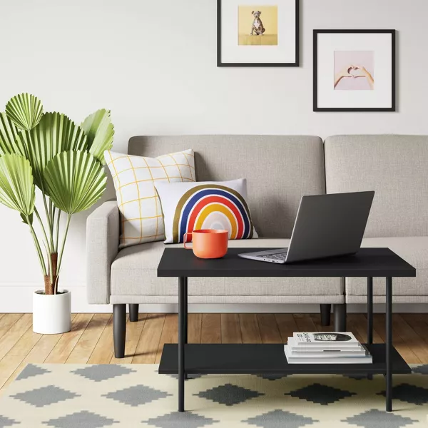 Wood and Metal Coffee Table with Storage Shelf - Image 3