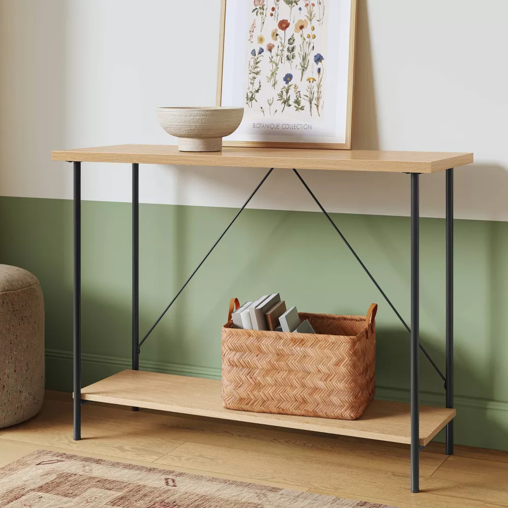 Wood and Metal Console Table Natural - Image 3