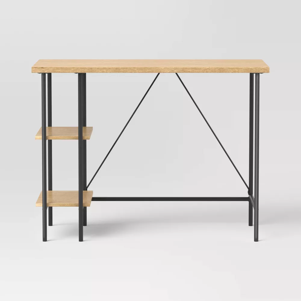 Wood and Metal Desk with Shelves (Natural) - Image 2