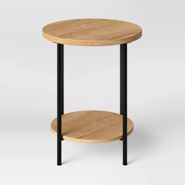 Wood and Metal Round End Table - Image 2