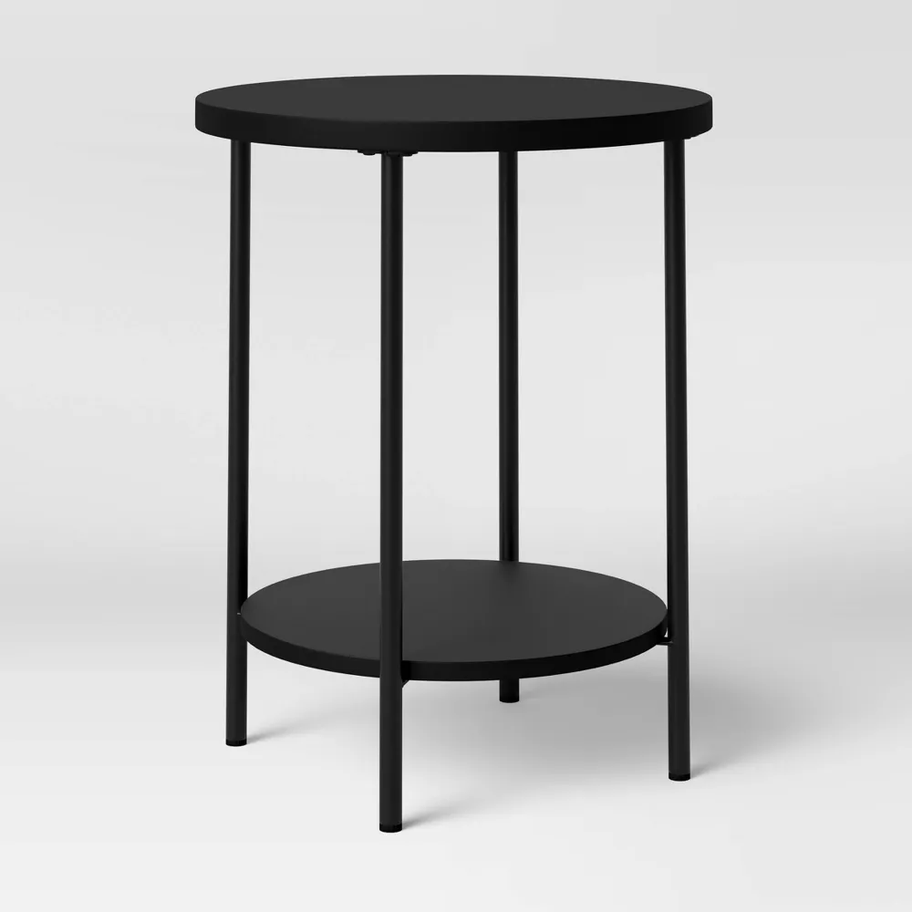 Wood and Metal Round Side Table Black