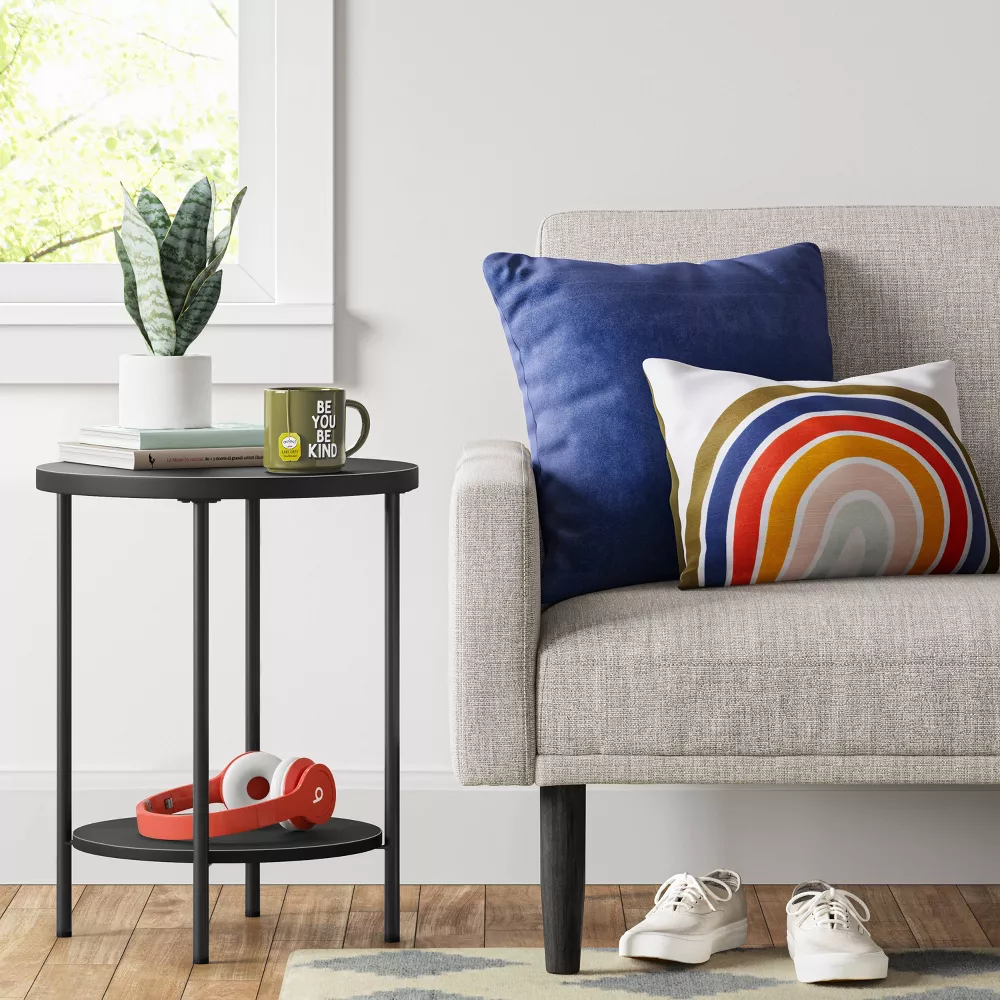 Wood and Metal Round Side Table Black - Image 4