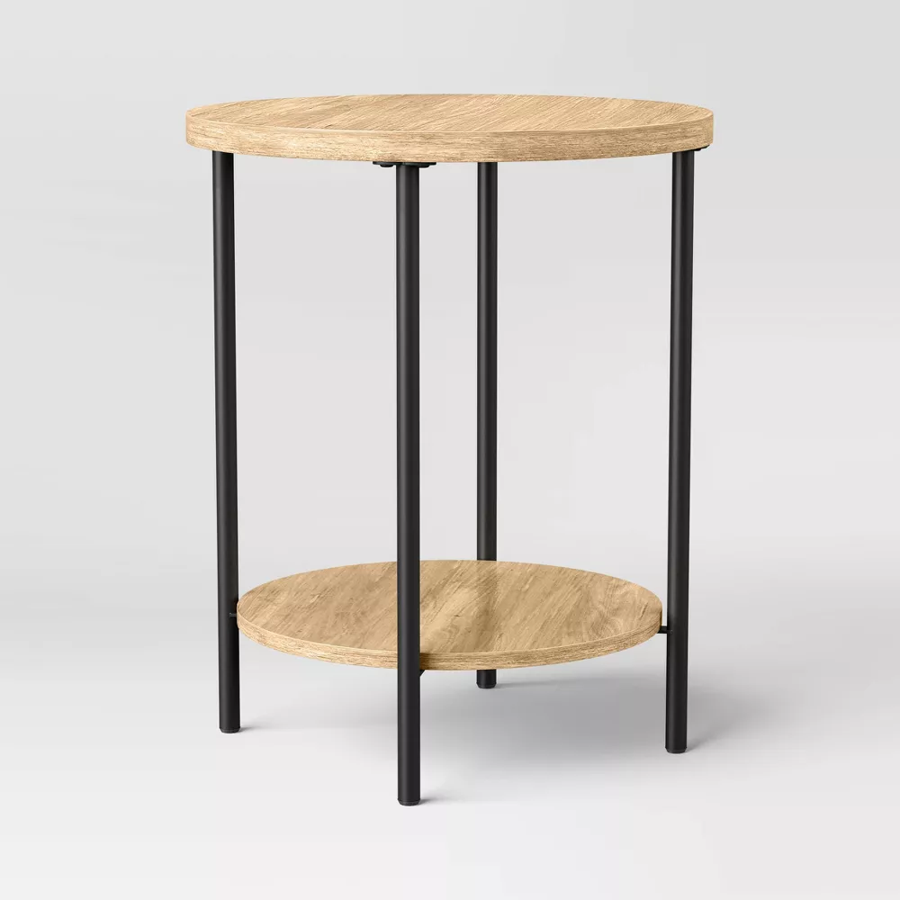 Wood and Metal Small Round Side Table