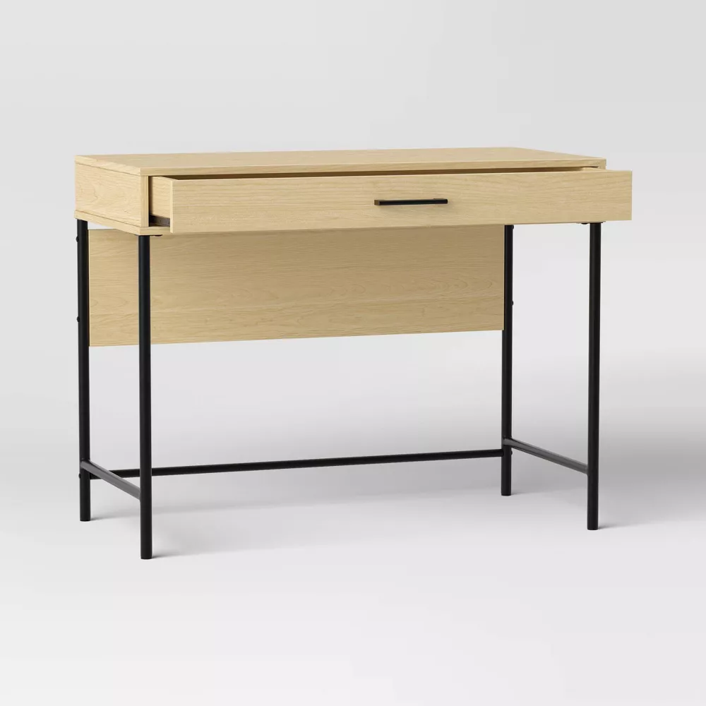 Wood and Metal Writing Desk with Storage Drawer - Image 2