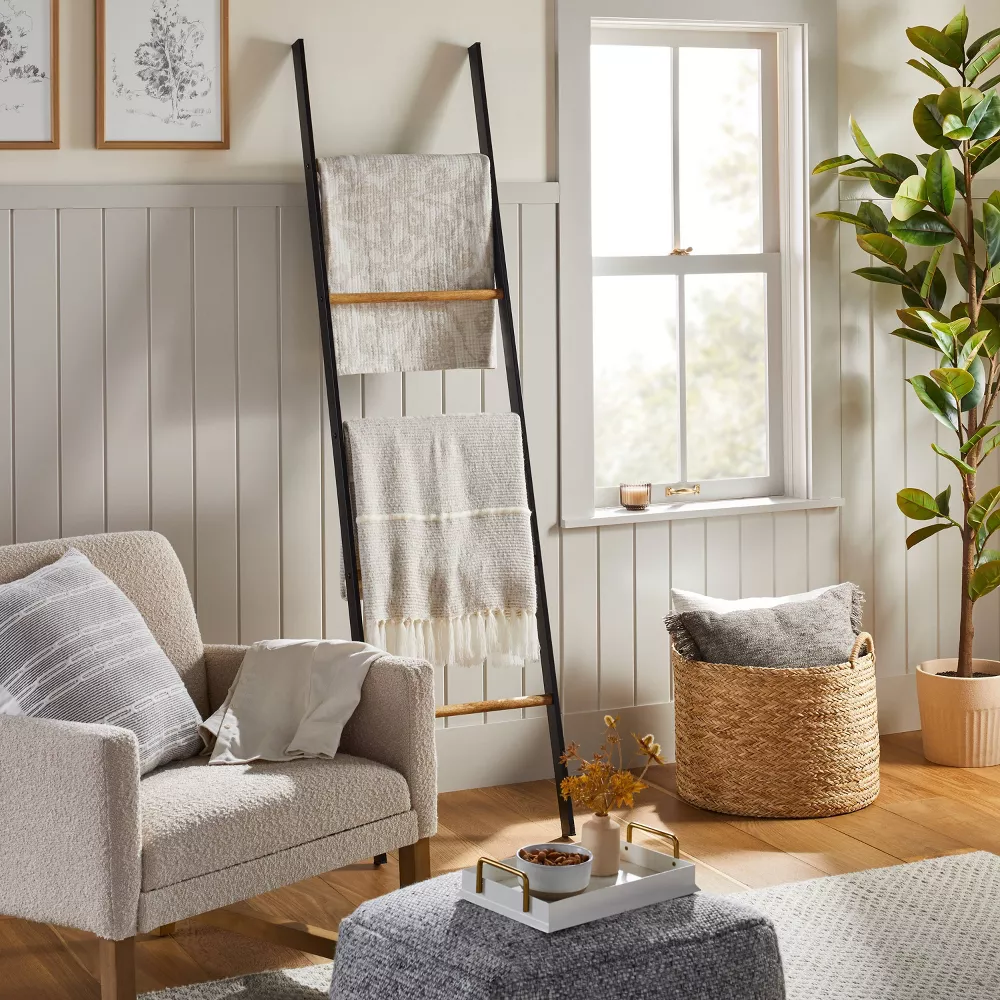 Wood & Steel Blanket Ladder Black/Natural, - Image 2
