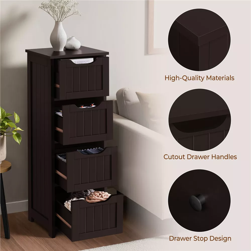 Wooden Bathroom Floor Cabinet Storage Organizer with 4 Drawers Espresso - Image 3