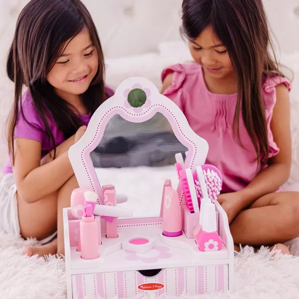 Wooden Beauty Salon Play Set With Vanity and Accessories - 17pc - Image 2