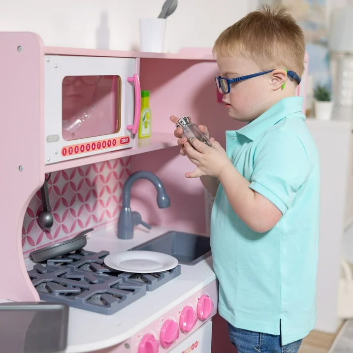 Wooden Chef’s Pretend Play Toy Kitchen With “Ice” Cube Dispenser – Cupcake Pink/White - Image 2