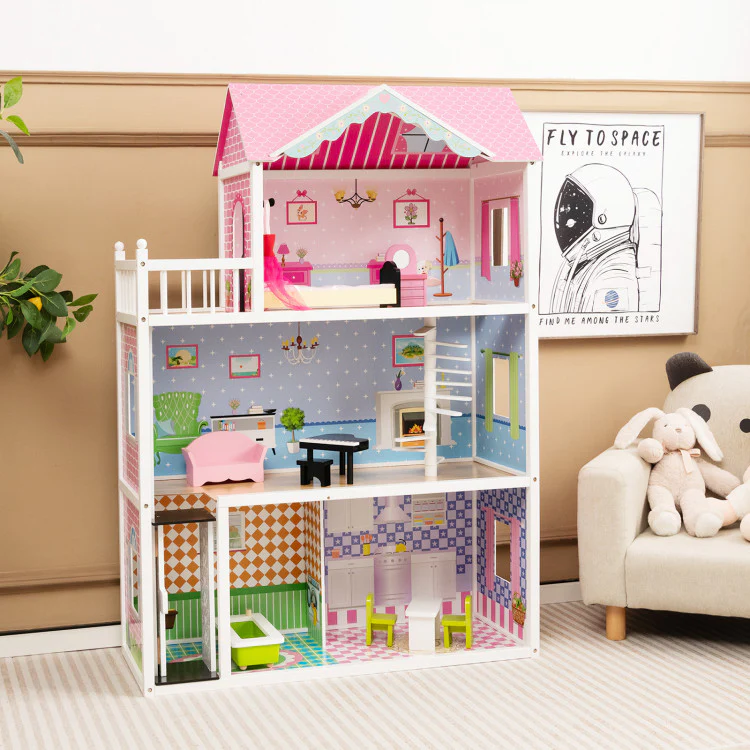 Wooden Dollhouse with Working Elevator and Rotatable Staircase - Image 4