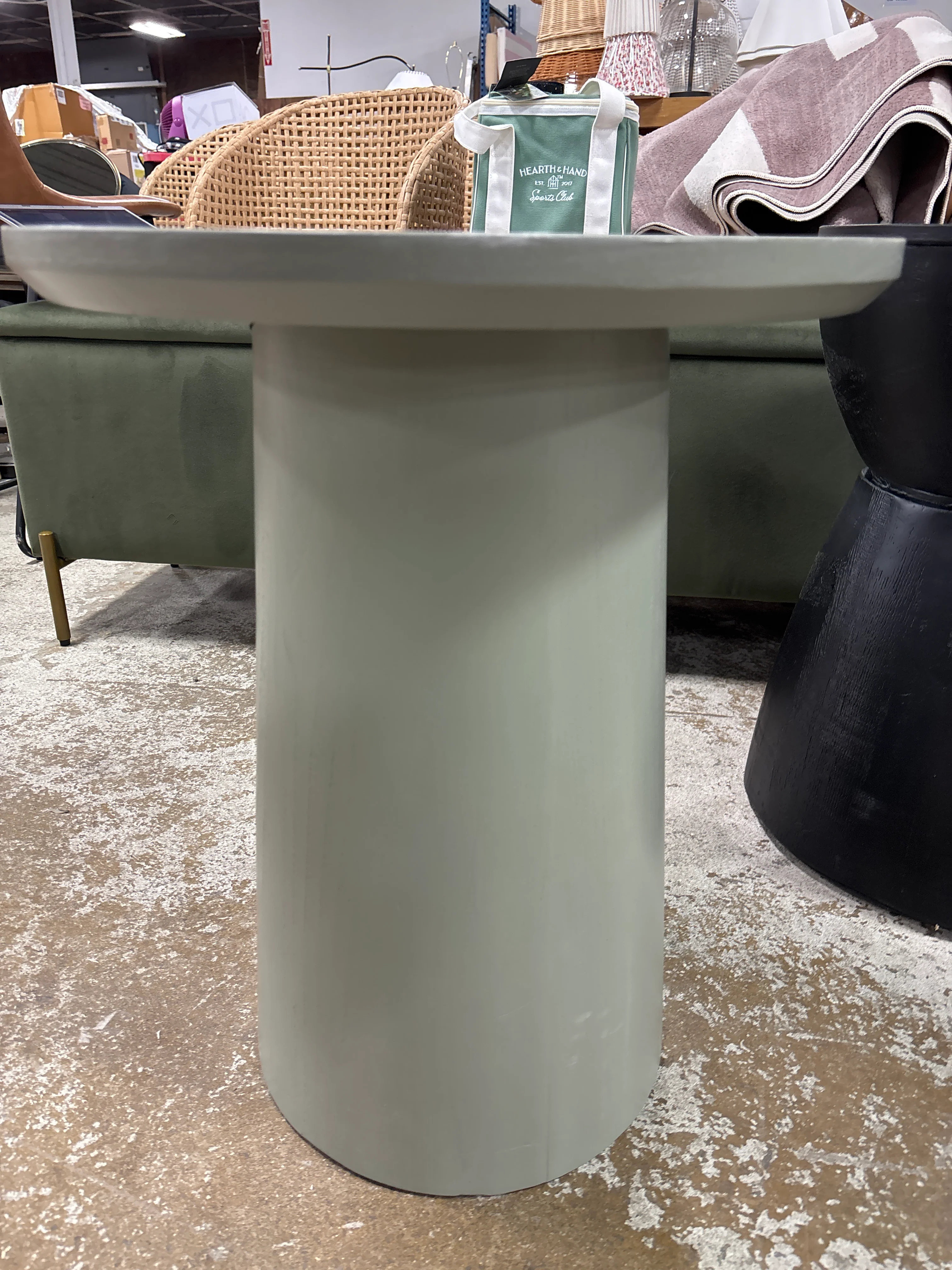 Wooden Round Pedestal Accent Side Table - Sage Green SHOWROOM ITEM - Image 5