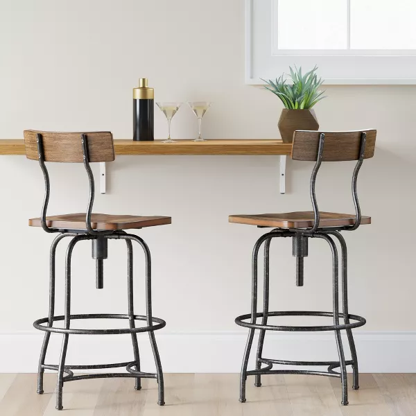 Woodsboro Adjustable Barstool Brown - Metal Frame, Wood Seat - Image 4