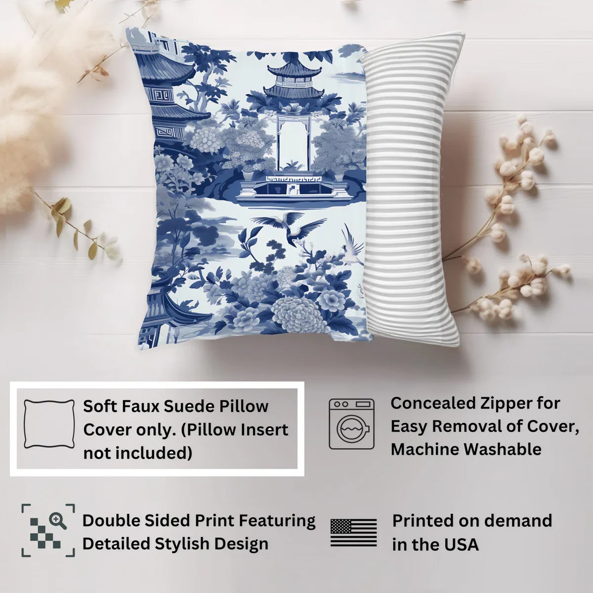 World and Countries Chinoiserie Pattern Asian Throw Pillow Cover Set of 2 - Image 2