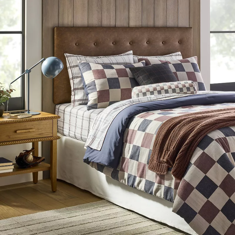Woven Check Comforter Set Neutral/Navy/Burgundy - Twin/ Twin XL - Image 2