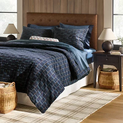 Woven Grid Comforter Set Navy Blue - Full/Queen - Image 2