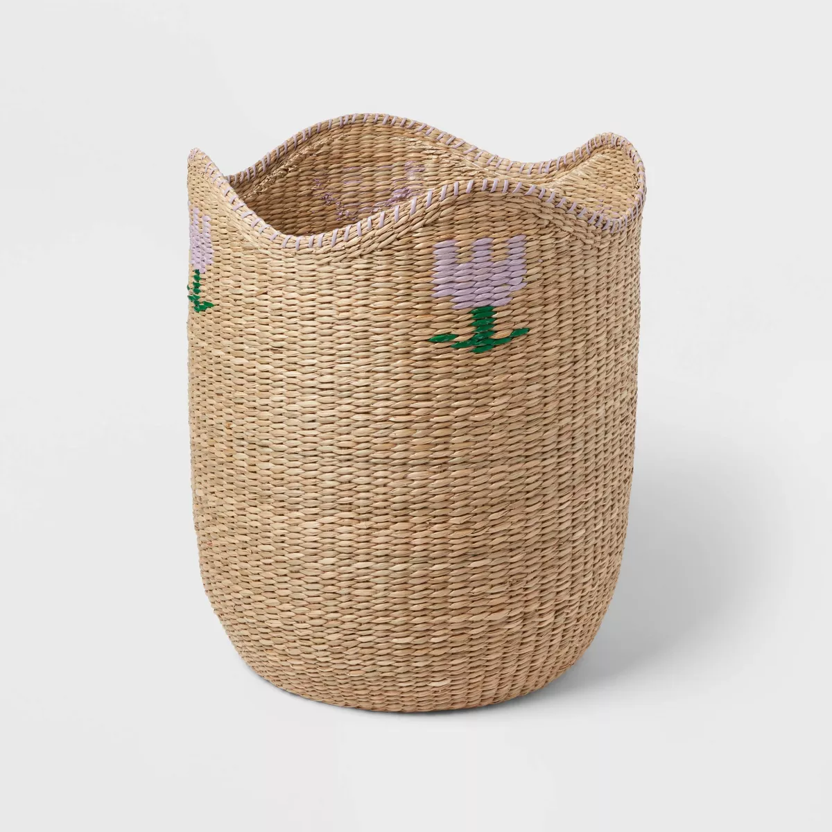 Woven Kids' Storage Basket with Purple Flower SHOWROOM ITEM