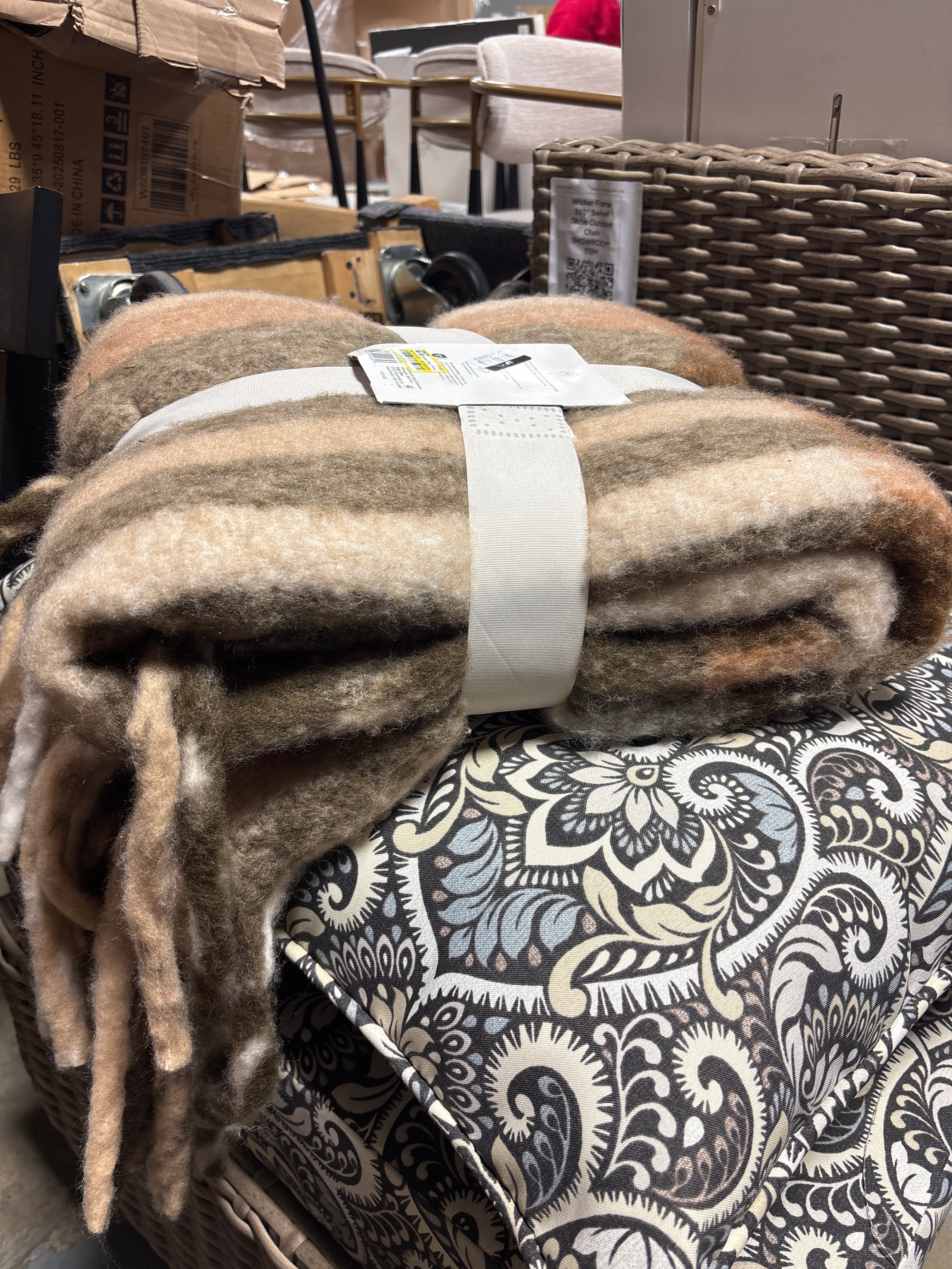 Woven Plaid Throw Blanket Tan SHOWROOM ITEM - Image 4