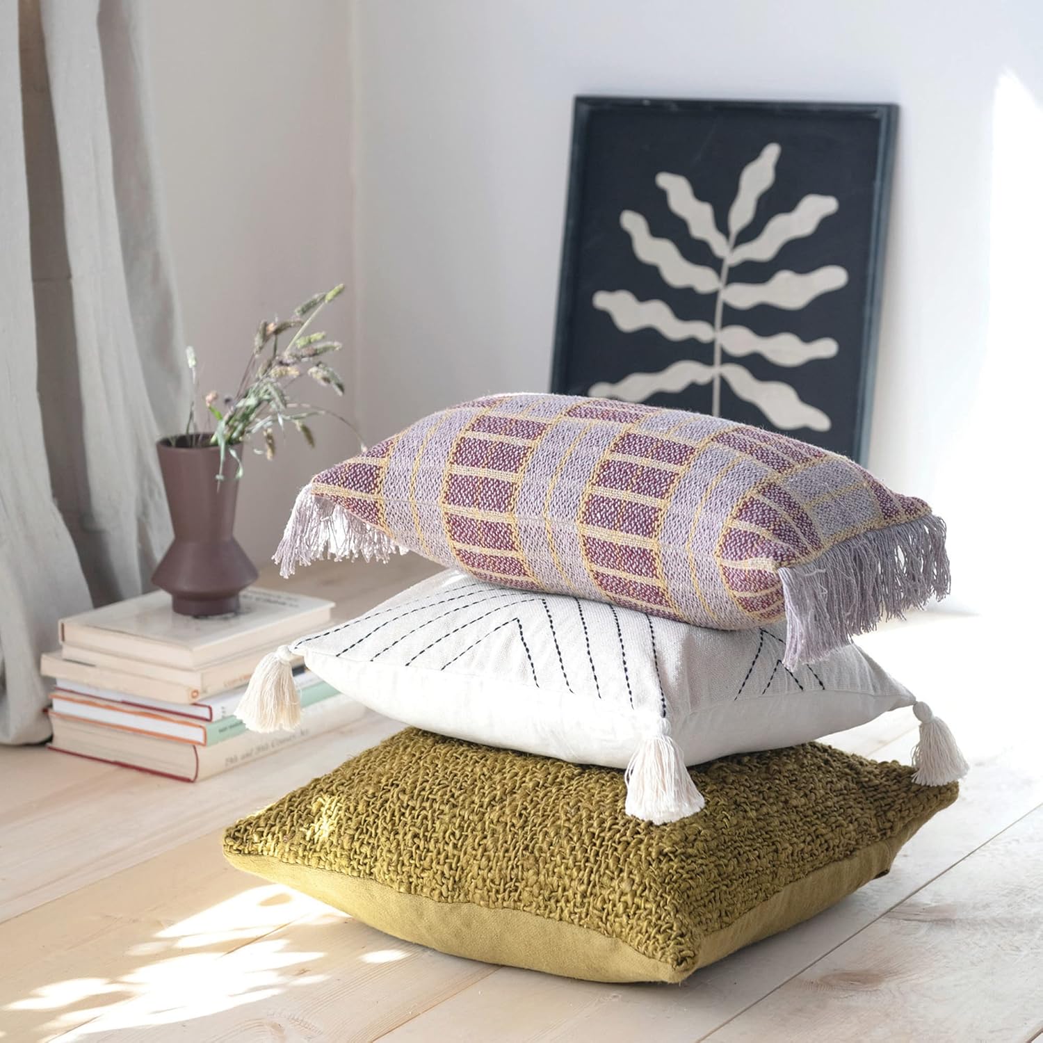 Woven Recycled Cotton Blend Lumbar Fringe Pillow, Multicolor - Image 4