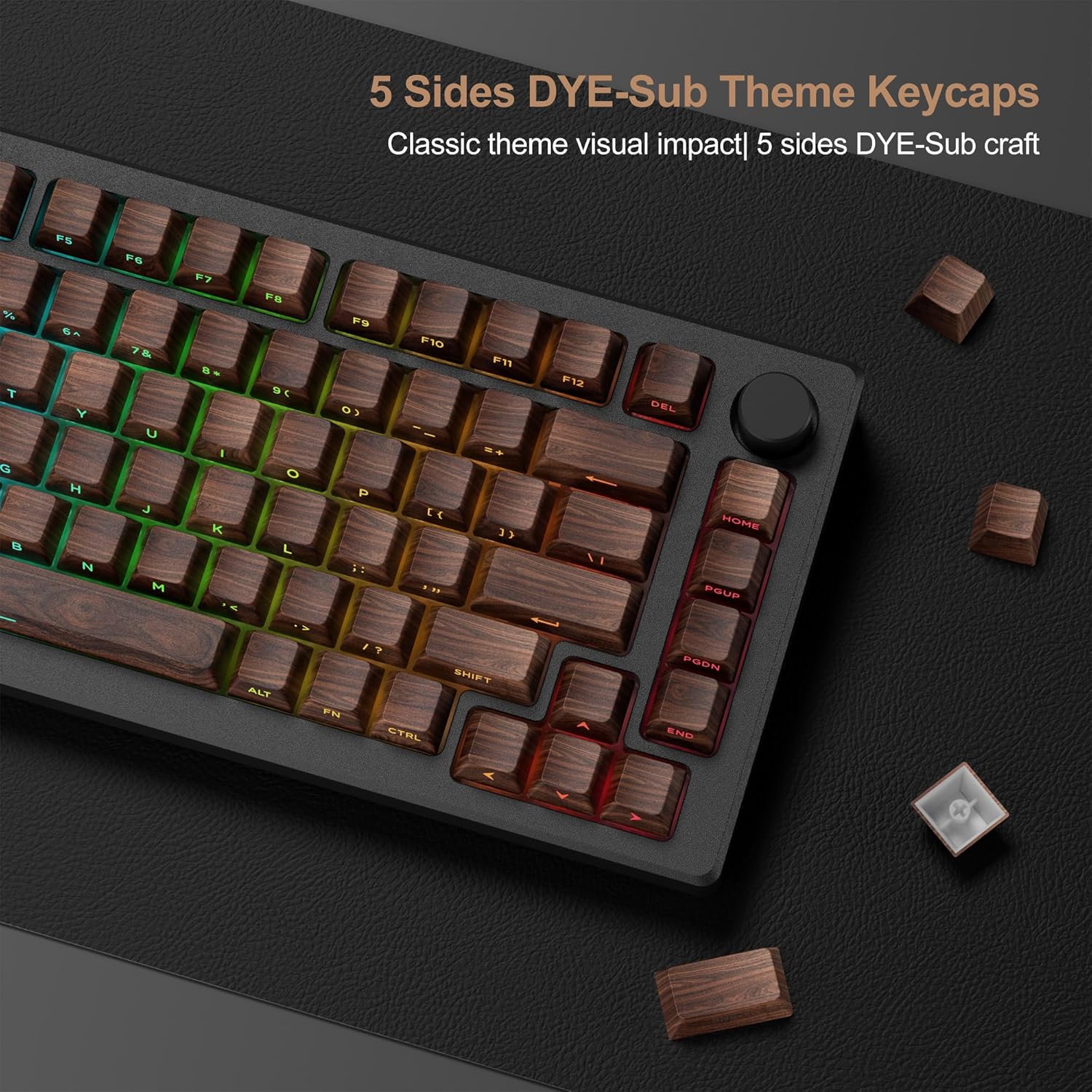 XVX PBT Keycaps - Side Print Shine Through Custom Keycaps, Walnut Textures - Image 4