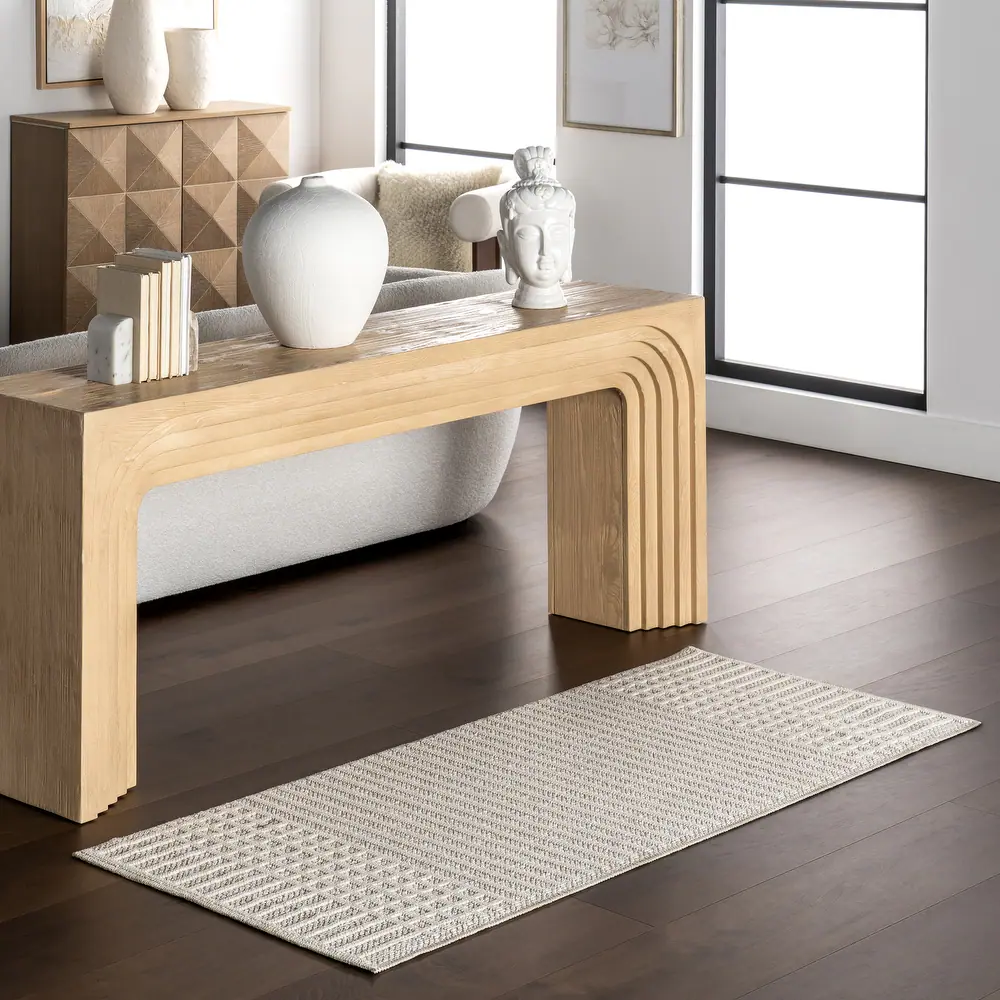 Yulia Geometric Bands Area Rug - 2' 6" x 10' - Light Grey - Image 5