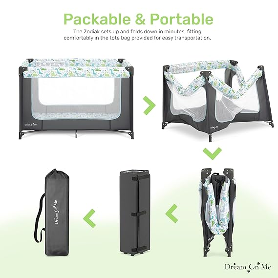 Portable Playard in Grey and Green, Lightweight, Packable and Easy Setup Baby Playard, Breathable Mesh Sides and Soft Fabric - Image 3
