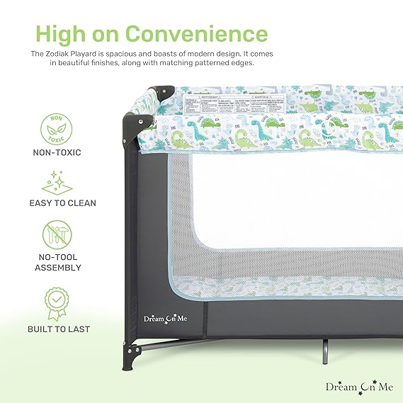 Portable Playard in Grey and Green, Lightweight, Packable and Easy Setup Baby Playard, Breathable Mesh Sides and Soft Fabric - Image 4