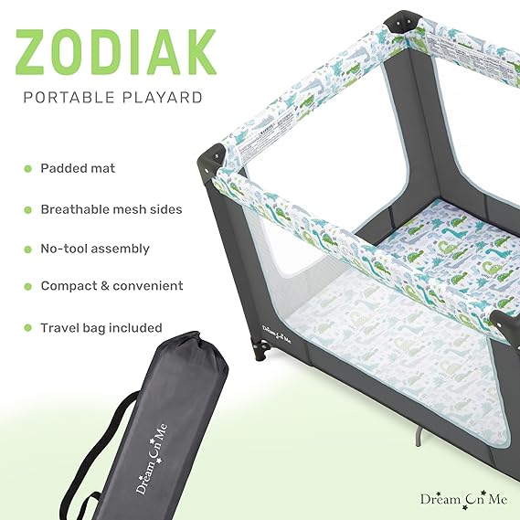 Portable Playard in Grey and Green, Lightweight, Packable and Easy Setup Baby Playard, Breathable Mesh Sides and Soft Fabric - Image 5
